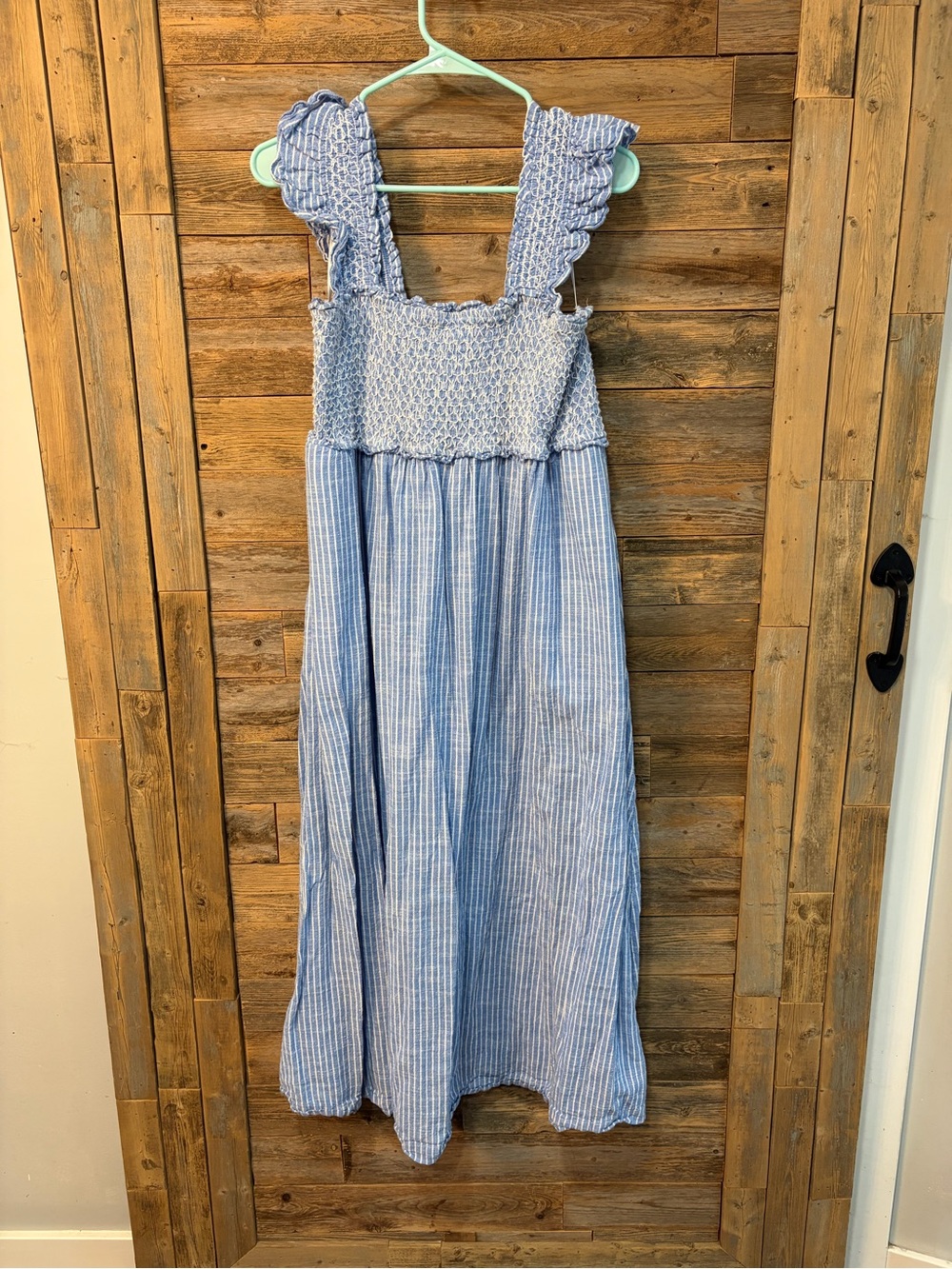 Motherhood Smocked Striped Blue Sundress with Ruffle Straps* - size L
